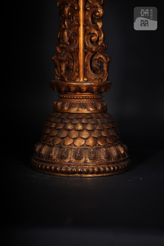 清康熙 木漆金佛供莲花座一对 - 图3